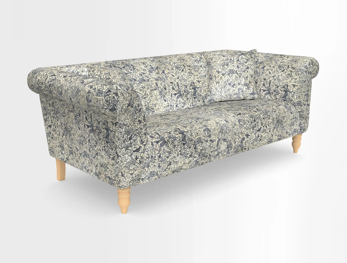 Exbury 3-seater sofa in Frond Stripe Large Storm with scatters in Frond All Over