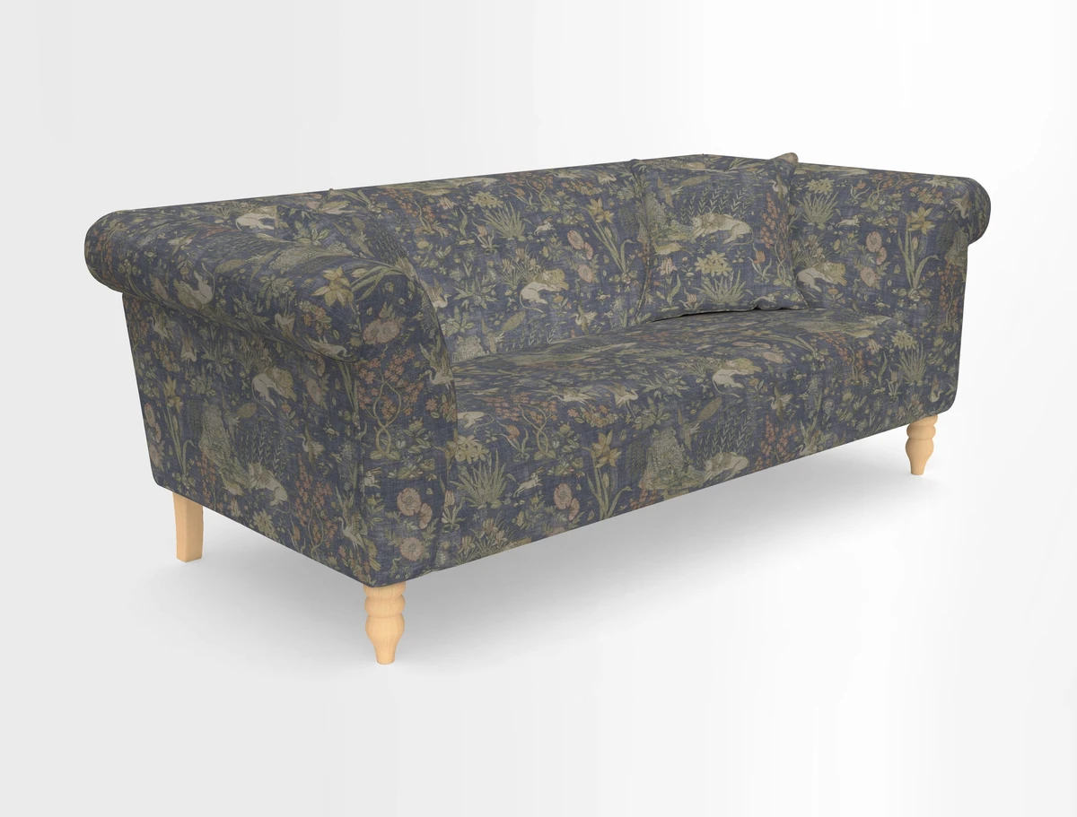 Exbury 3-seater sofa in Frond Stripe Large Storm with scatters in Frond All Over