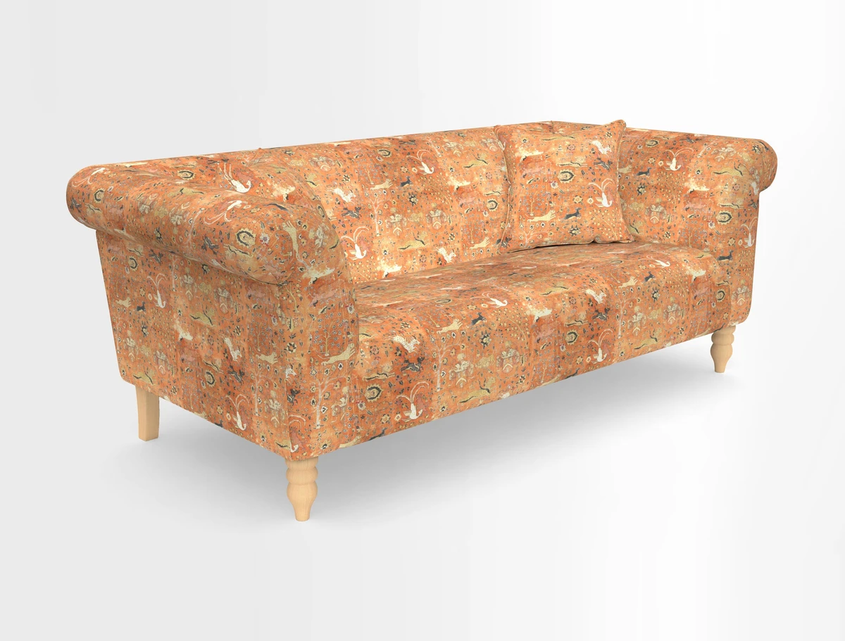 Exbury 3-seater sofa in Frond Stripe Large Storm with scatters in Frond All Over
