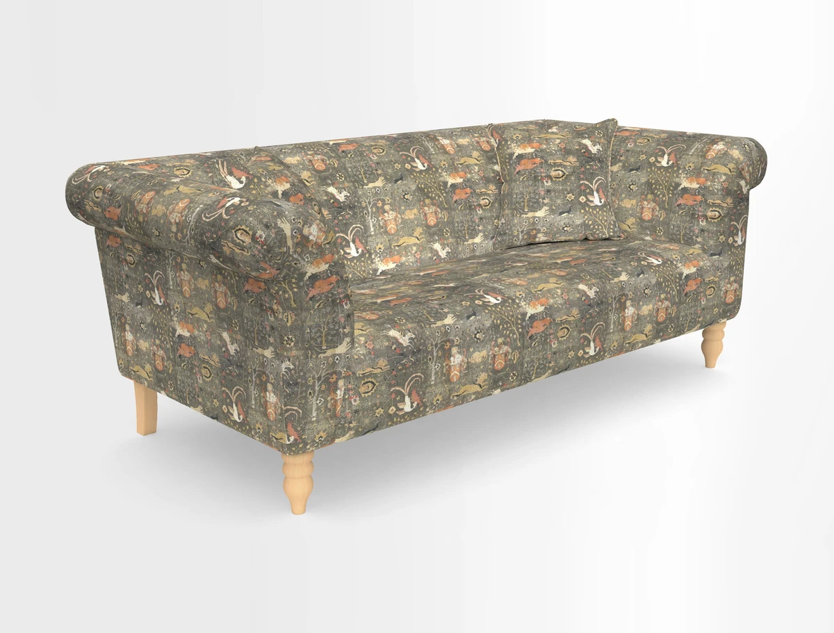 Exbury 3-seater sofa in Frond Stripe Large Storm with scatters in Frond All Over