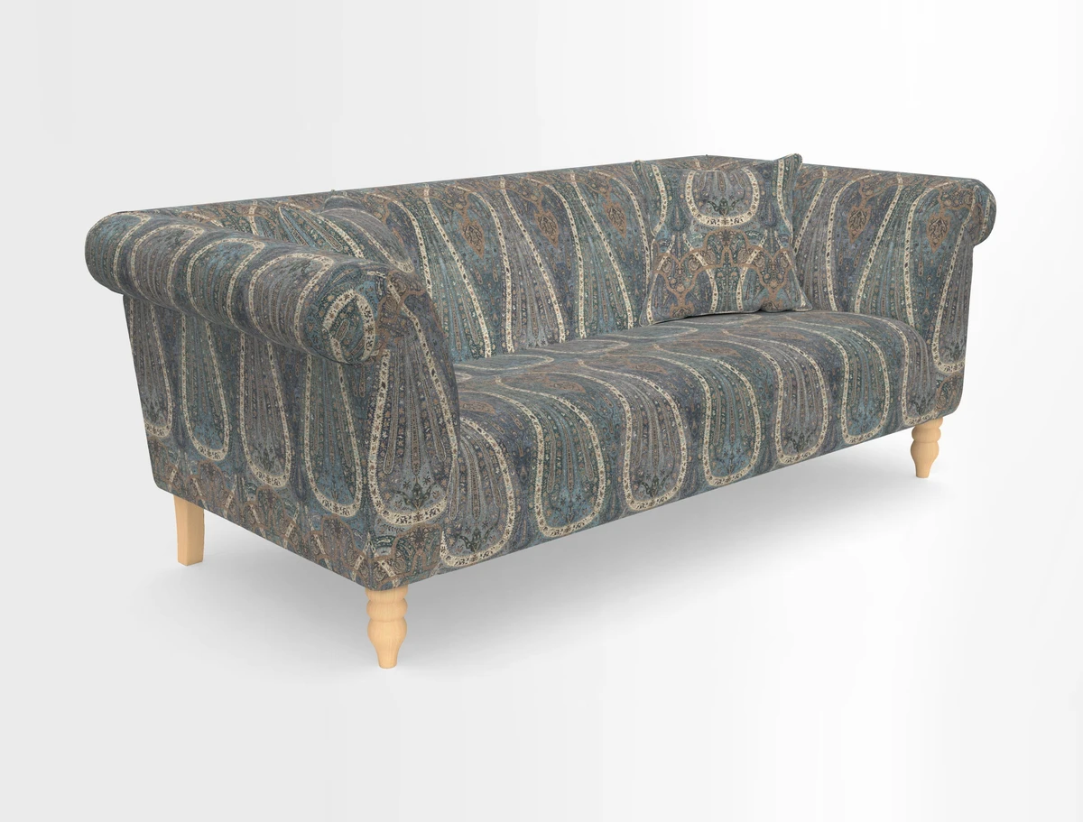 Exbury 3-seater sofa in Frond Stripe Large Storm with scatters in Frond All Over