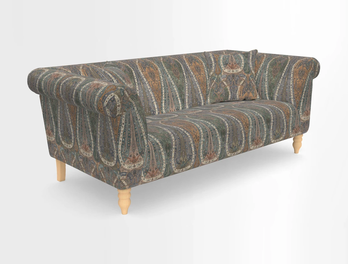 Exbury 3-seater sofa in Frond Stripe Large Storm with scatters in Frond All Over
