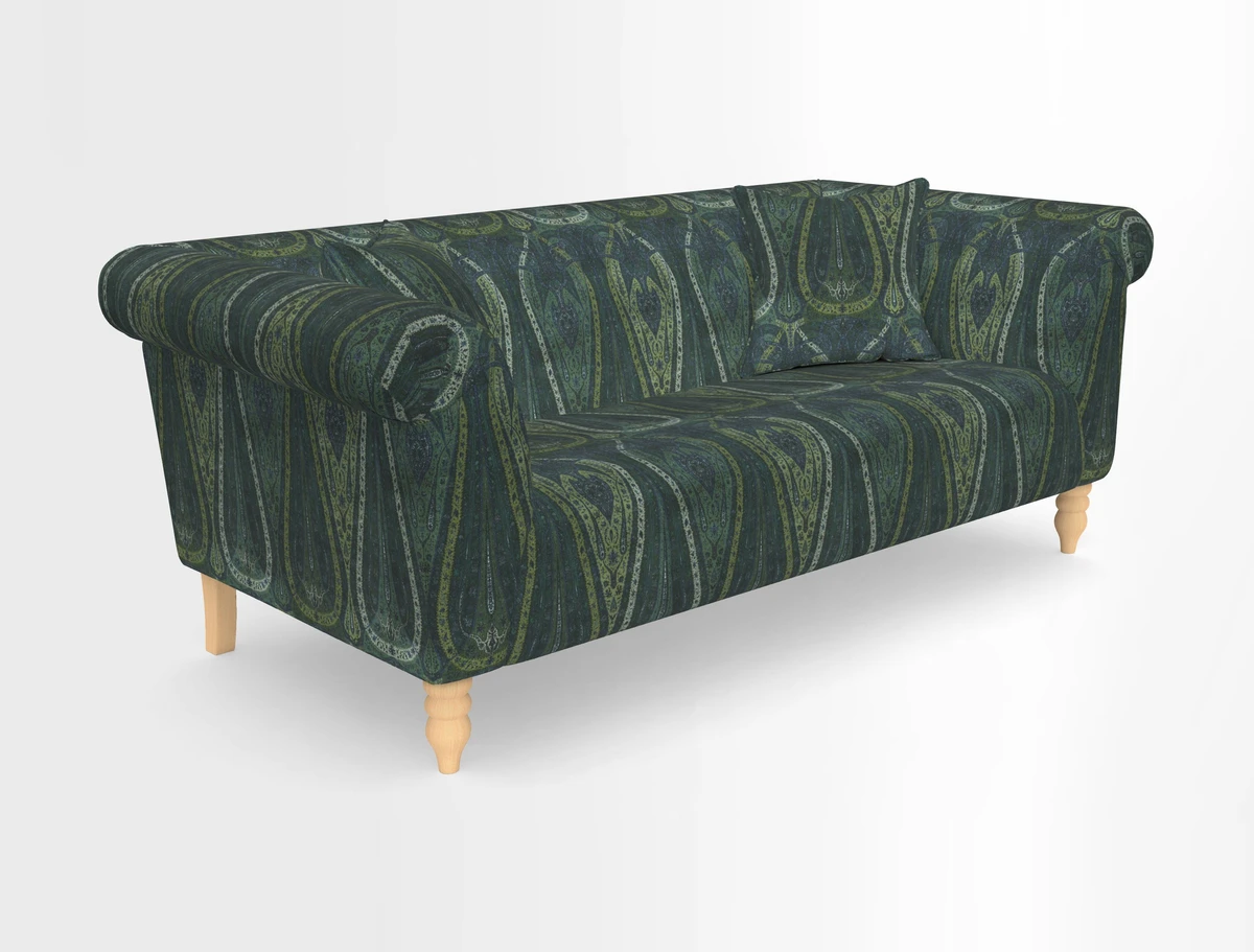 Exbury 3-seater sofa in Frond Stripe Large Storm with scatters in Frond All Over
