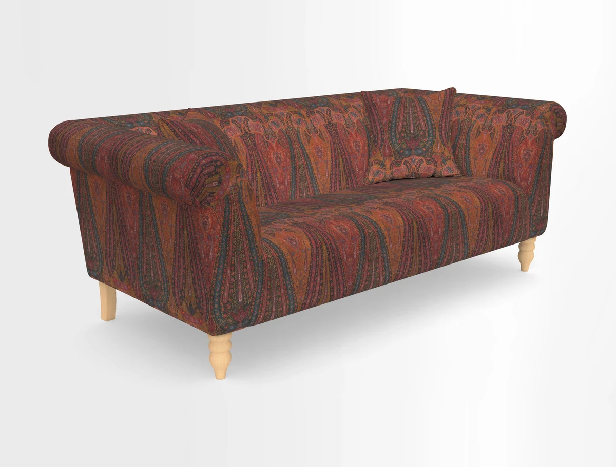Exbury 3-seater sofa in Frond Stripe Large Storm with scatters in Frond All Over