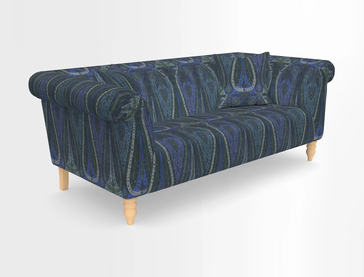 Exbury 3-seater sofa in Frond Stripe Large Storm with scatters in Frond All Over