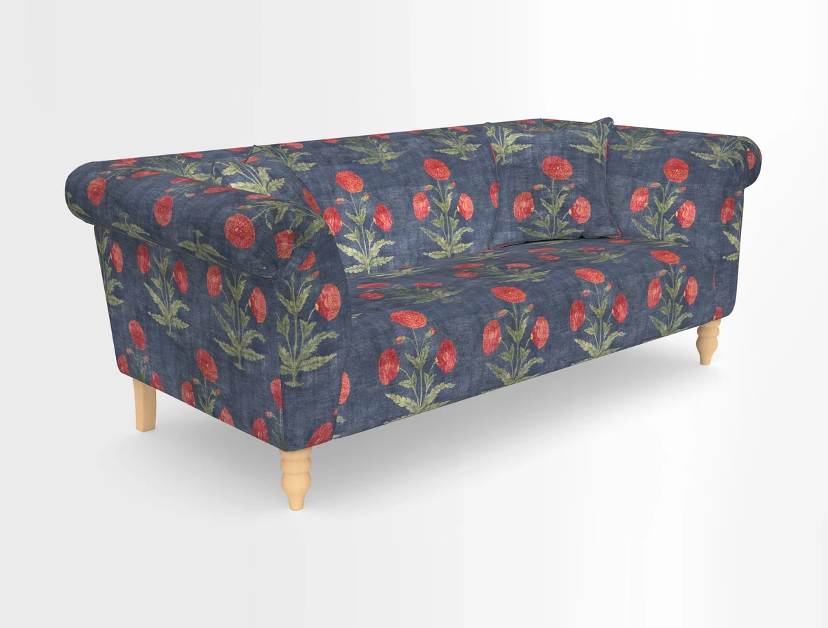 Exbury 3-seater sofa in Frond Stripe Large Storm with scatters in Frond All Over