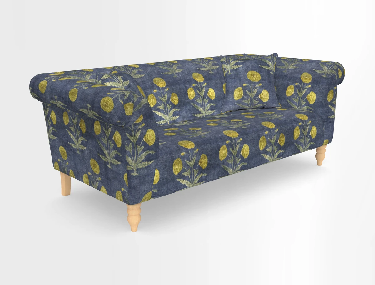 Exbury 3-seater sofa in Frond Stripe Large Storm with scatters in Frond All Over