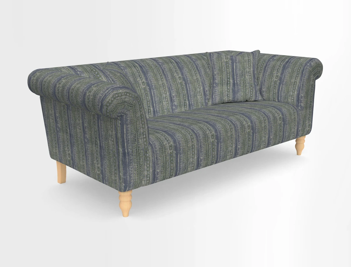 Exbury 3-seater sofa in Frond Stripe Large Storm with scatters in Frond All Over