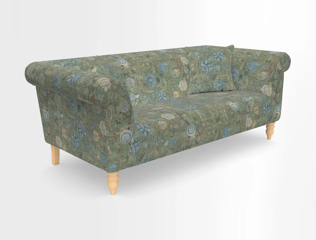 Exbury 3-seater sofa in Frond Stripe Large Storm with scatters in Frond All Over