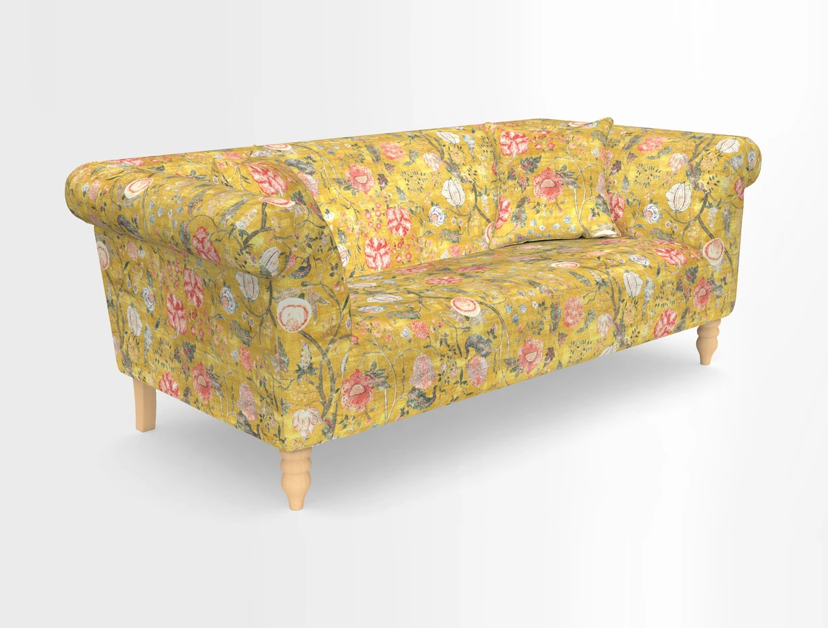 Exbury 3-seater sofa in Frond Stripe Large Storm with scatters in Frond All Over