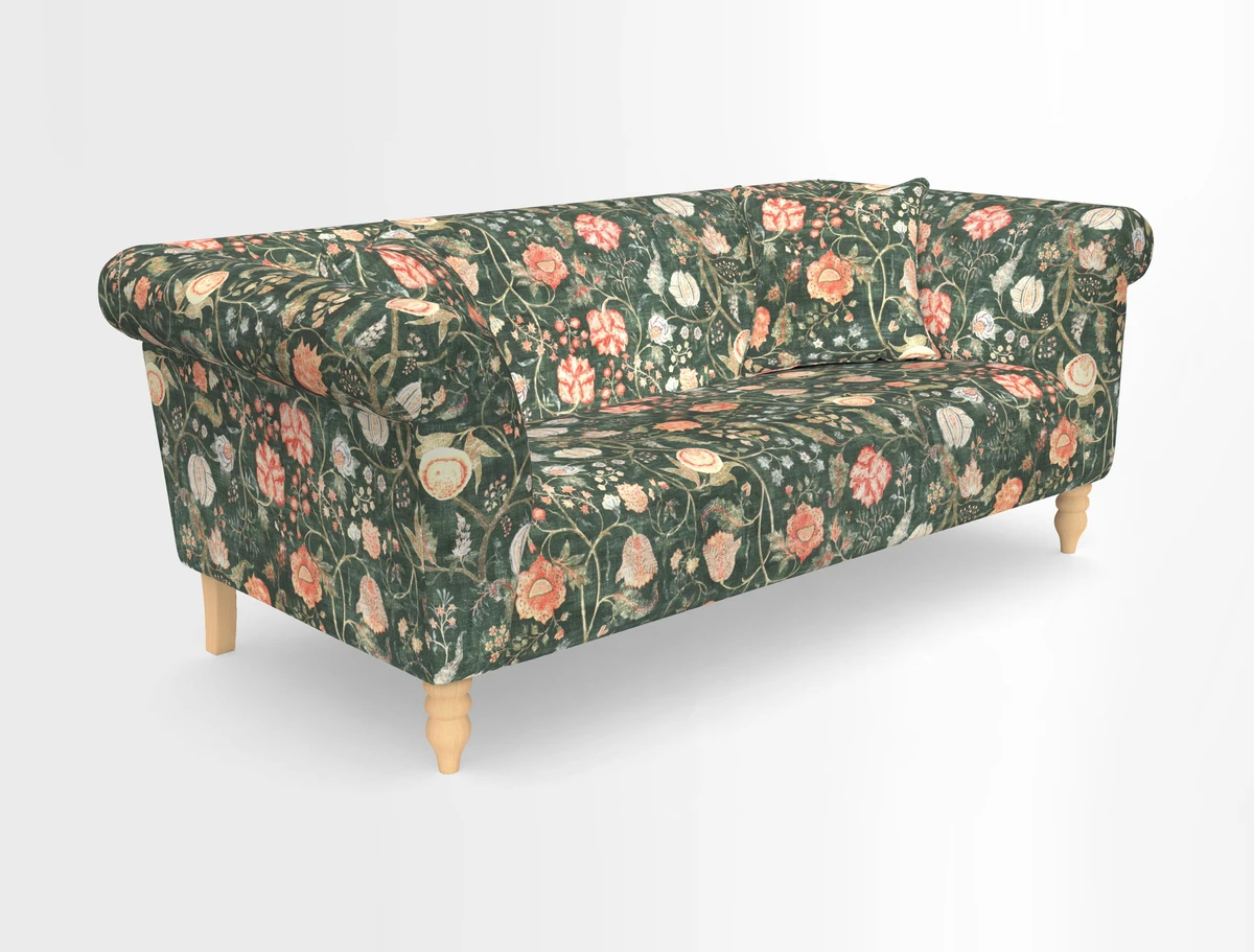 Exbury 3-seater sofa in Frond Stripe Large Storm with scatters in Frond All Over
