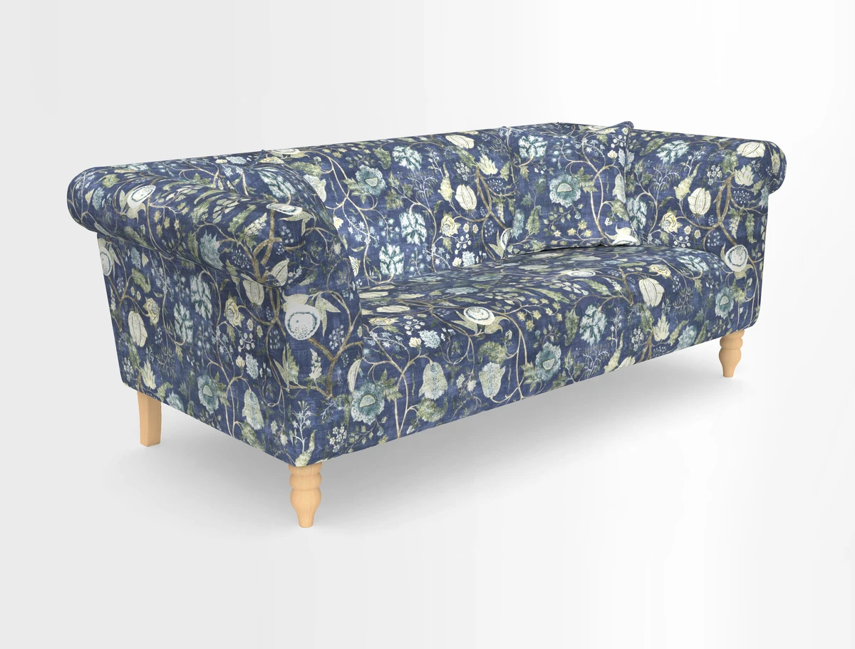 Exbury 3-seater sofa in Frond Stripe Large Storm with scatters in Frond All Over