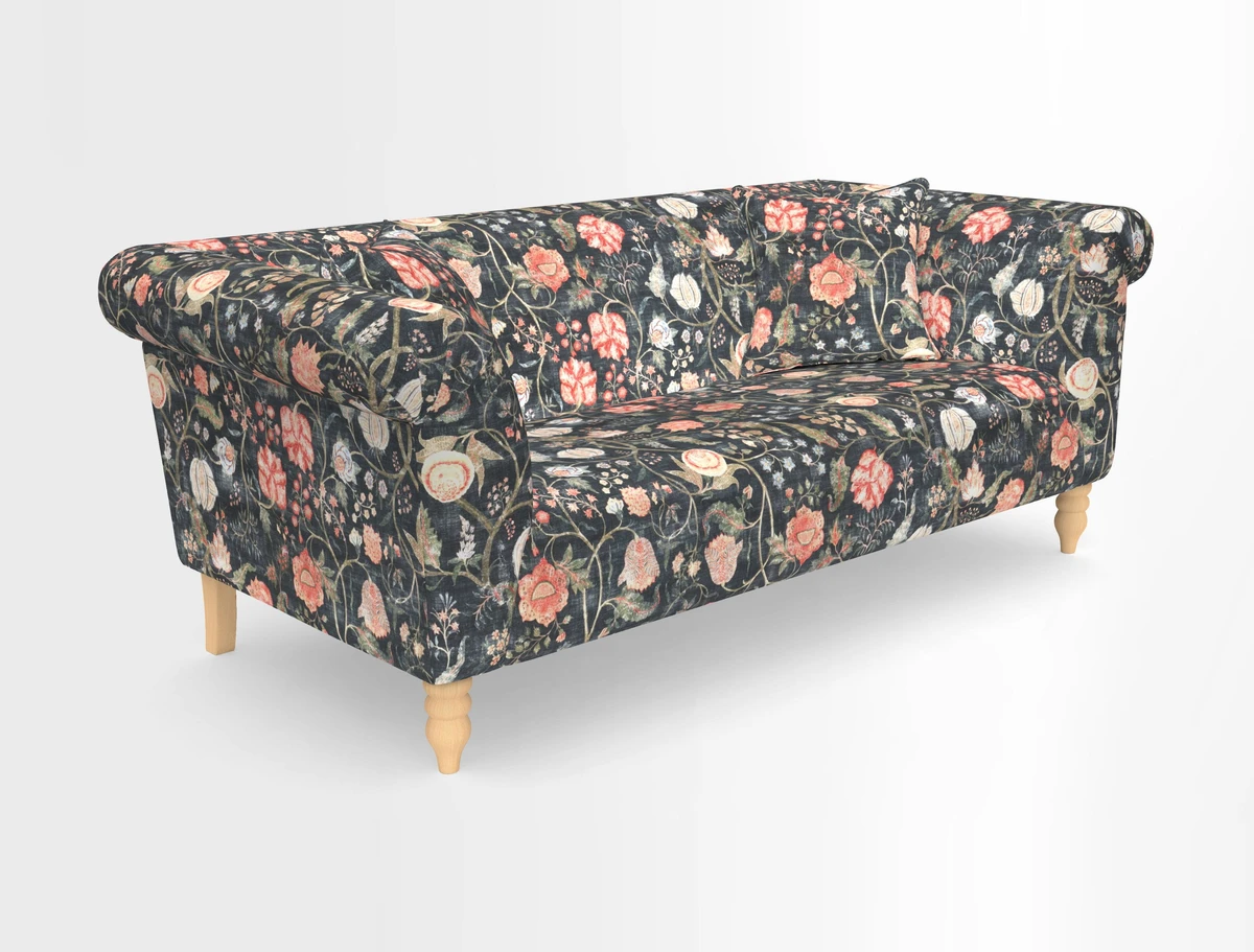 Exbury 3-seater sofa in Frond Stripe Large Storm with scatters in Frond All Over
