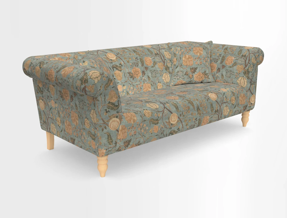Exbury 3-seater sofa in Frond Stripe Large Storm with scatters in Frond All Over