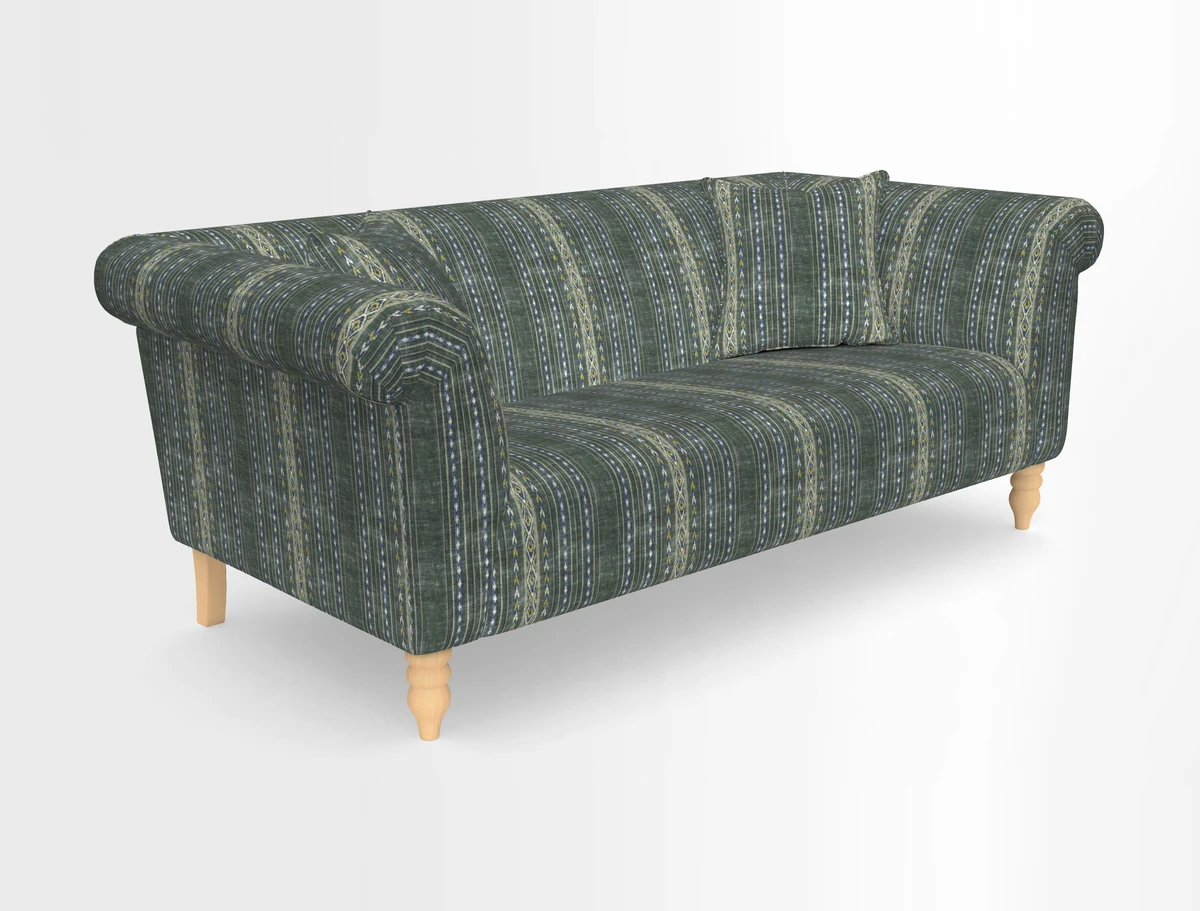 Exbury 3-seater sofa in Frond Stripe Large Storm with scatters in Frond All Over