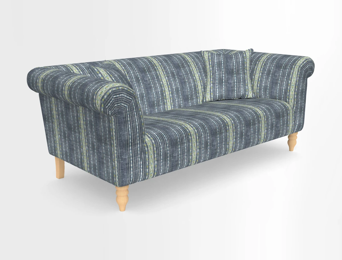 Exbury 3-seater sofa in Frond Stripe Large Storm with scatters in Frond All Over