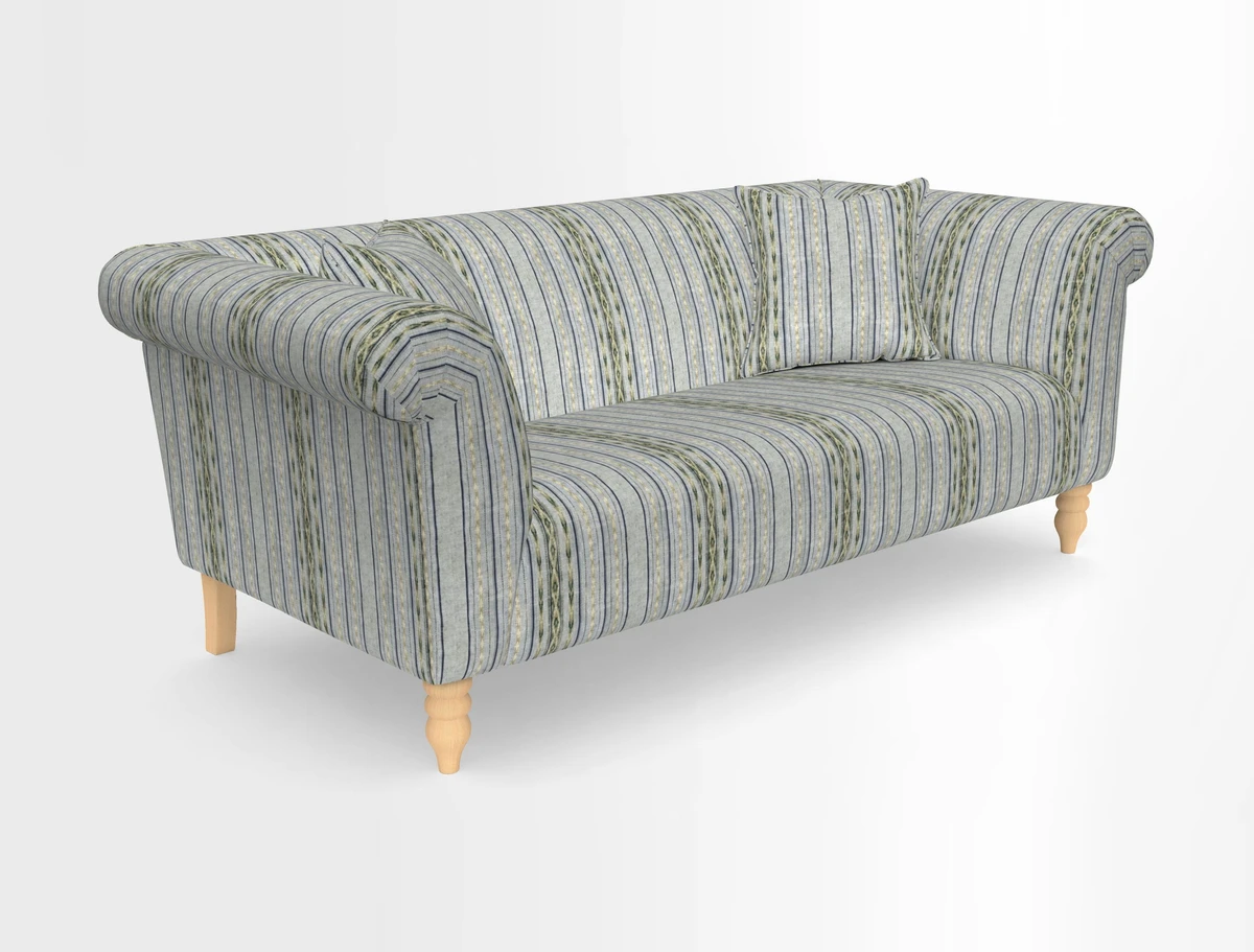 Exbury 3-seater sofa in Frond Stripe Large Storm with scatters in Frond All Over