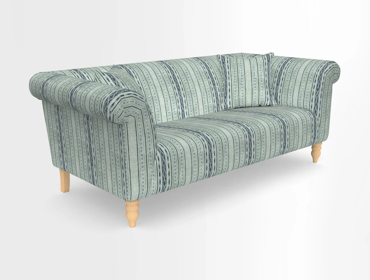 Exbury 3-seater sofa in Frond Stripe Large Storm with scatters in Frond All Over