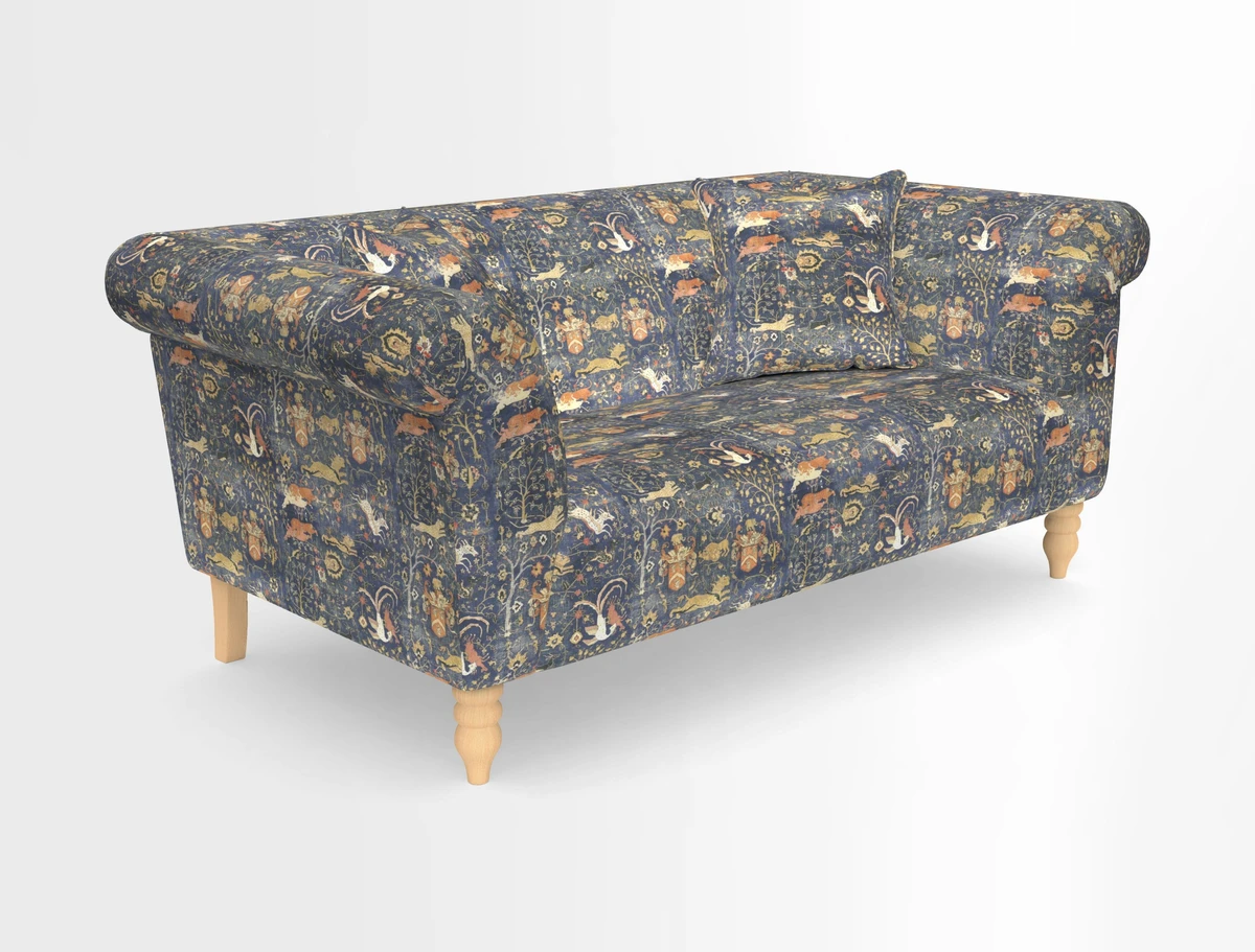 Exbury 3-seater sofa in Frond Stripe Large Storm with scatters in Frond All Over