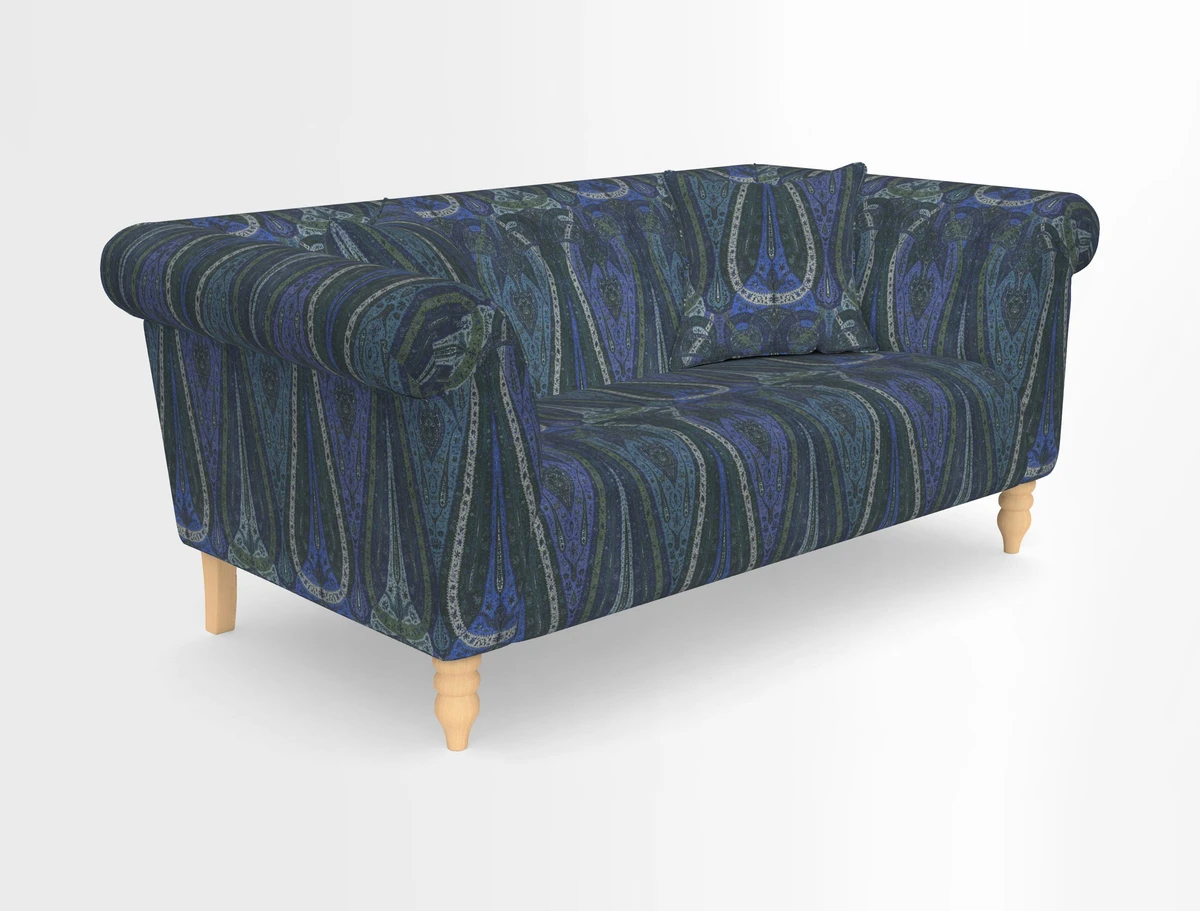 Exbury 3-seater sofa in Frond Stripe Large Storm with scatters in Frond All Over