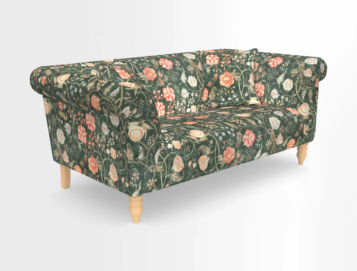 Exbury 3-seater sofa in Frond Stripe Large Storm with scatters in Frond All Over