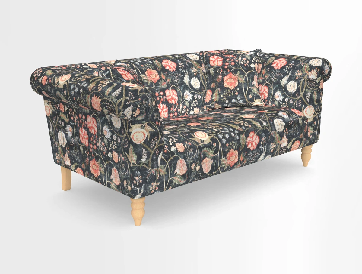 Exbury 3-seater sofa in Frond Stripe Large Storm with scatters in Frond All Over