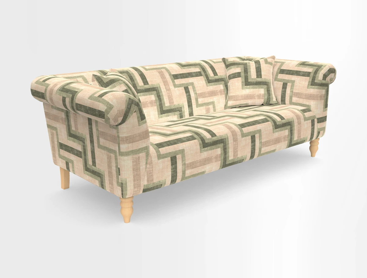 Exbury 3-seater sofa in Frond Stripe Large Storm with scatters in Frond All Over
