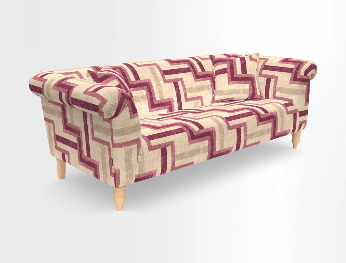Exbury 3-seater sofa in Frond Stripe Large Storm with scatters in Frond All Over