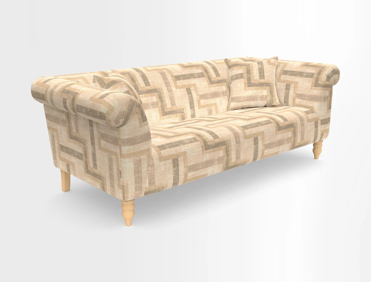 Exbury 3-seater sofa in Frond Stripe Large Storm with scatters in Frond All Over