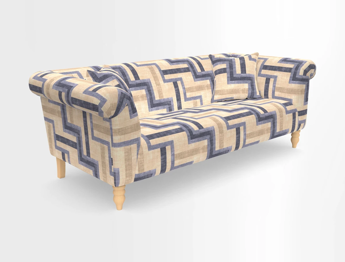 Exbury 3-seater sofa in Frond Stripe Large Storm with scatters in Frond All Over