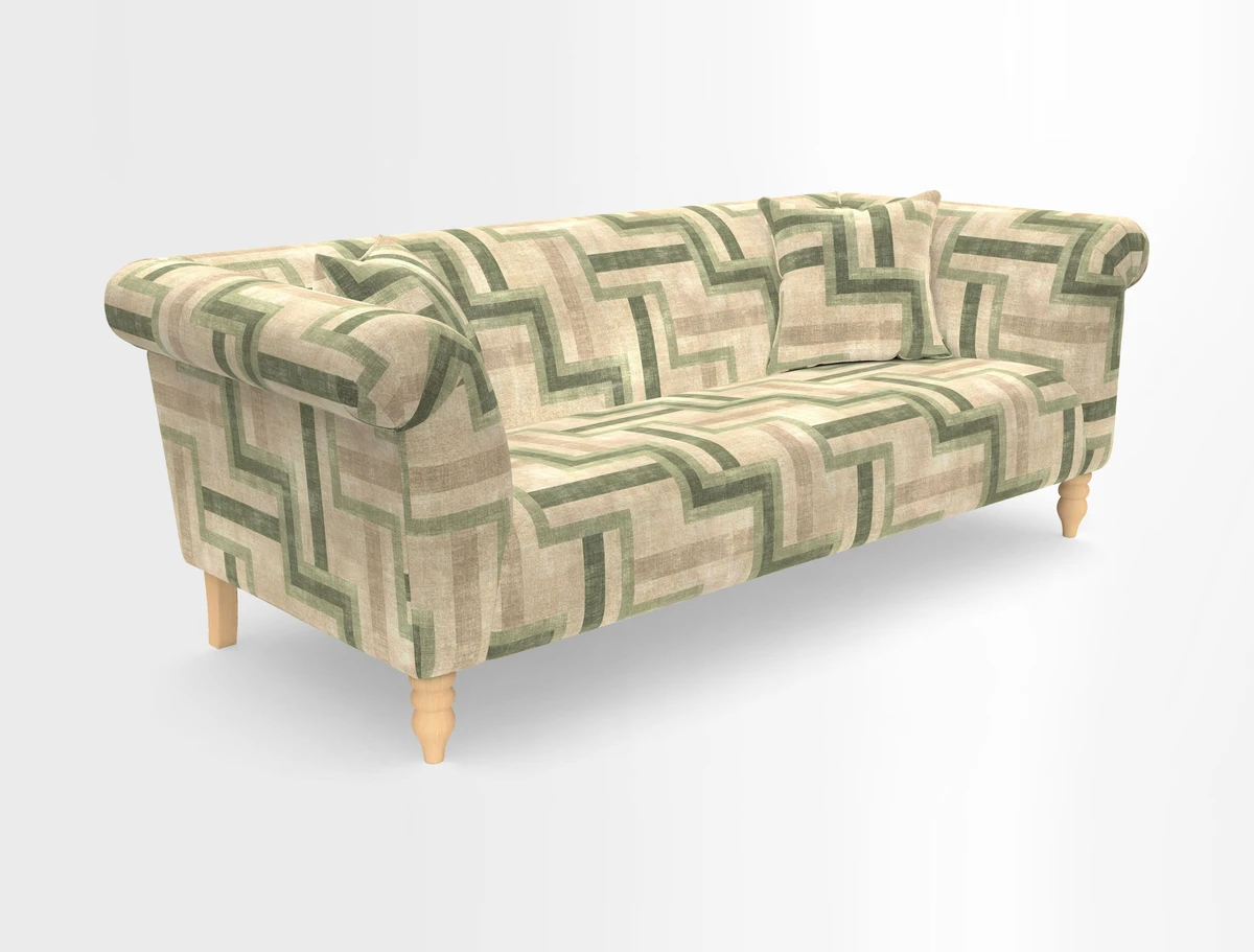 Exbury 3-seater sofa in Frond Stripe Large Storm with scatters in Frond All Over