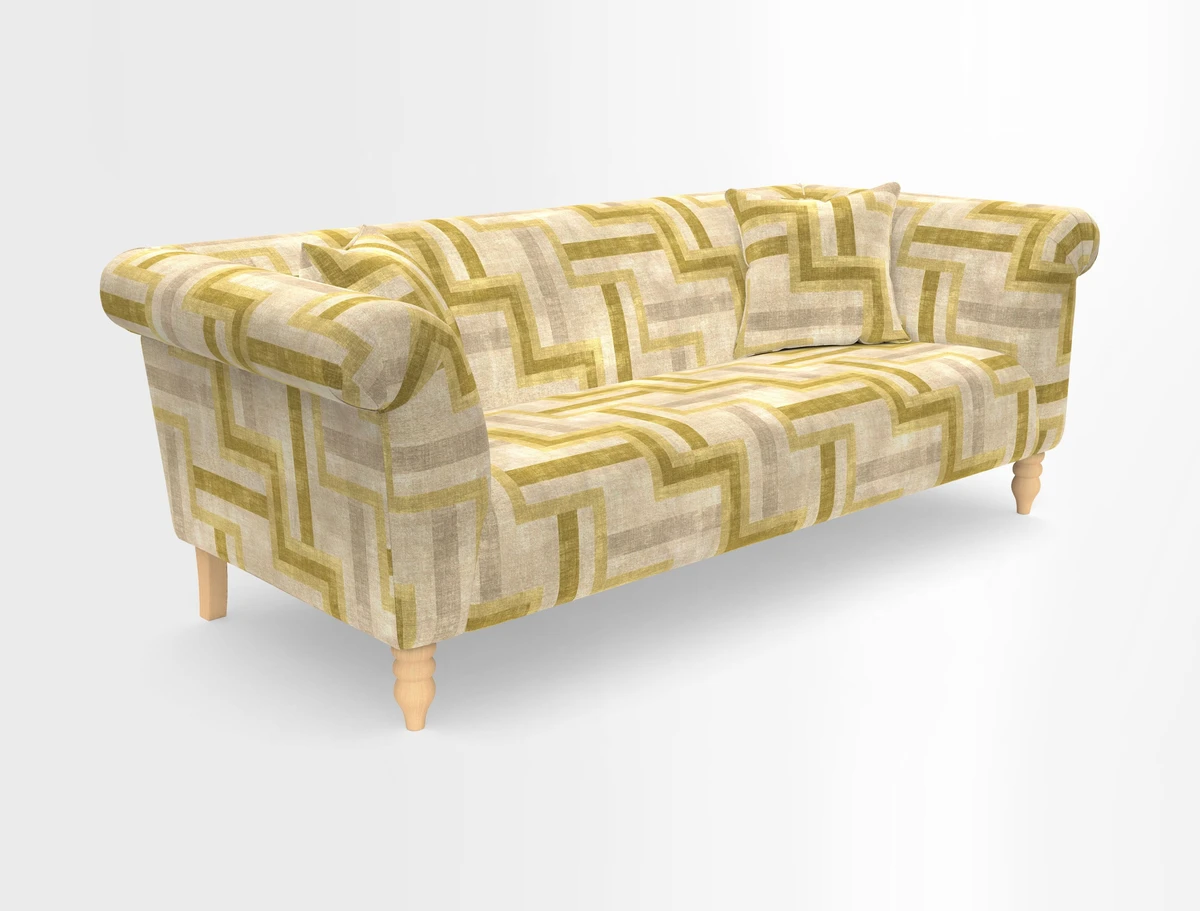 Exbury 3-seater sofa in Frond Stripe Large Storm with scatters in Frond All Over