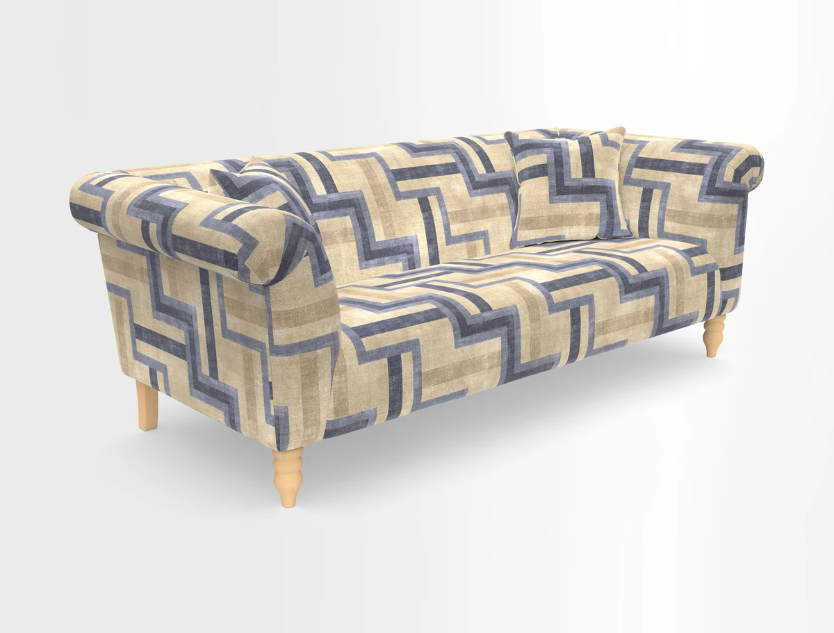 Exbury 3-seater sofa in Frond Stripe Large Storm with scatters in Frond All Over