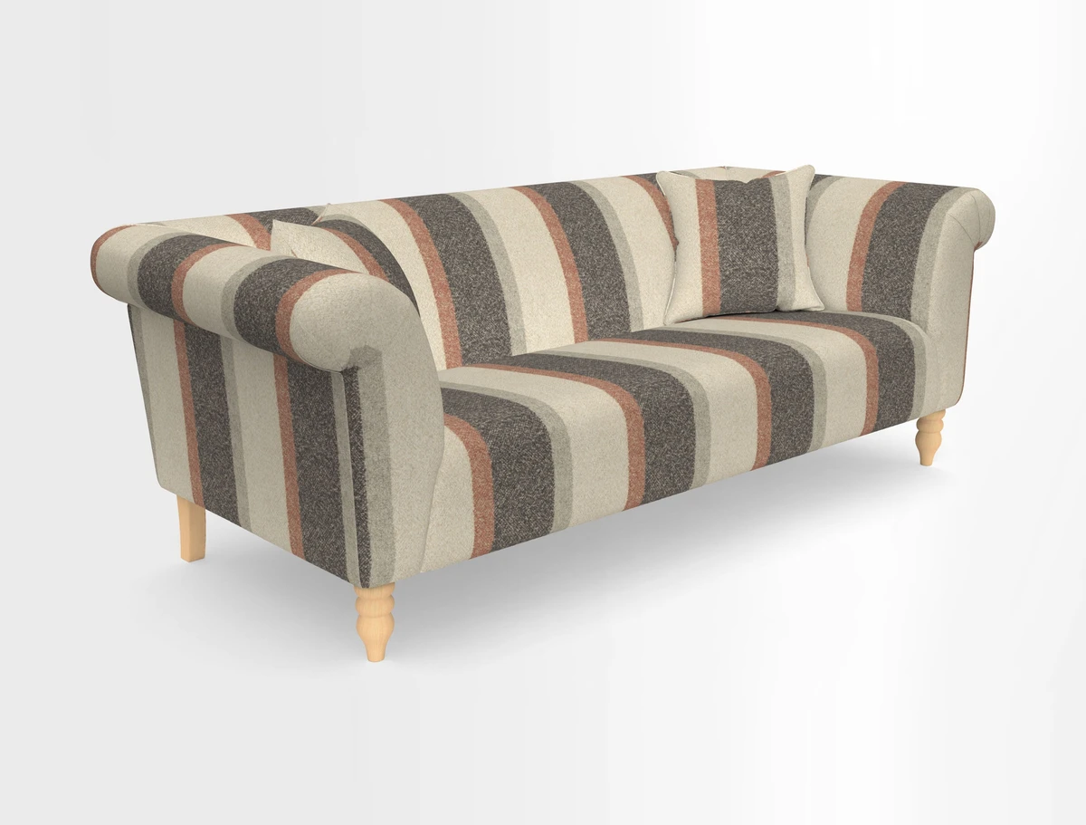 Exbury 3-seater sofa in Frond Stripe Large Storm with scatters in Frond All Over