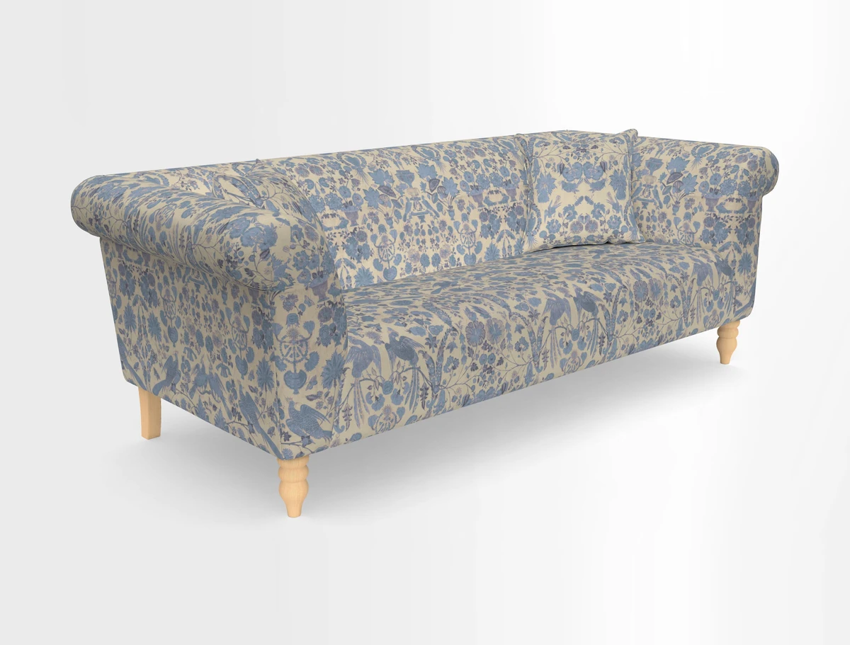 Exbury 3-seater sofa in Frond Stripe Large Storm with scatters in Frond All Over