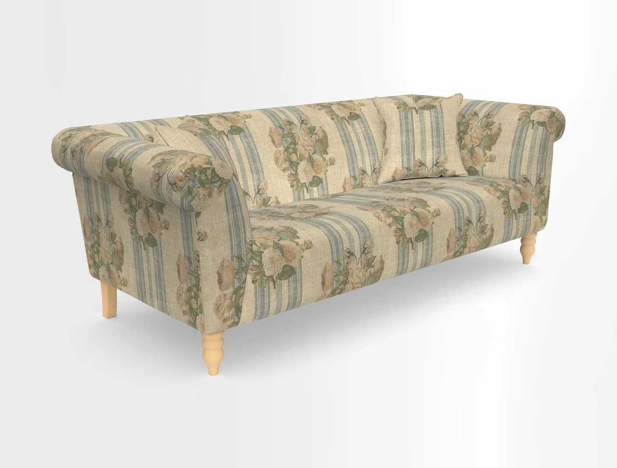 Exbury 3-seater sofa in Frond Stripe Large Storm with scatters in Frond All Over
