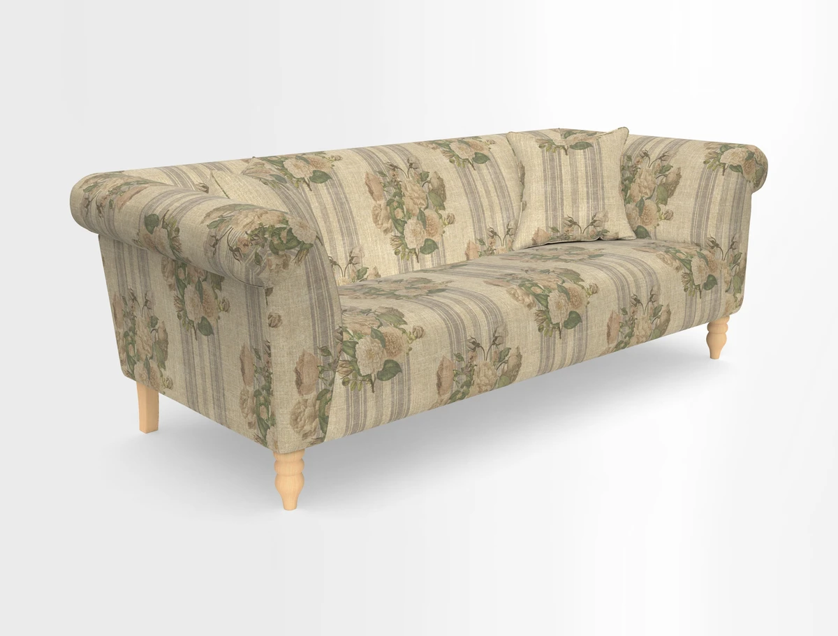 Exbury 3-seater sofa in Frond Stripe Large Storm with scatters in Frond All Over