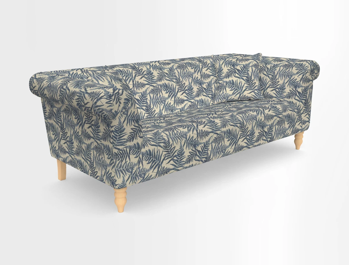 Exbury 3-seater sofa in Frond Stripe Large Storm with scatters in Frond All Over