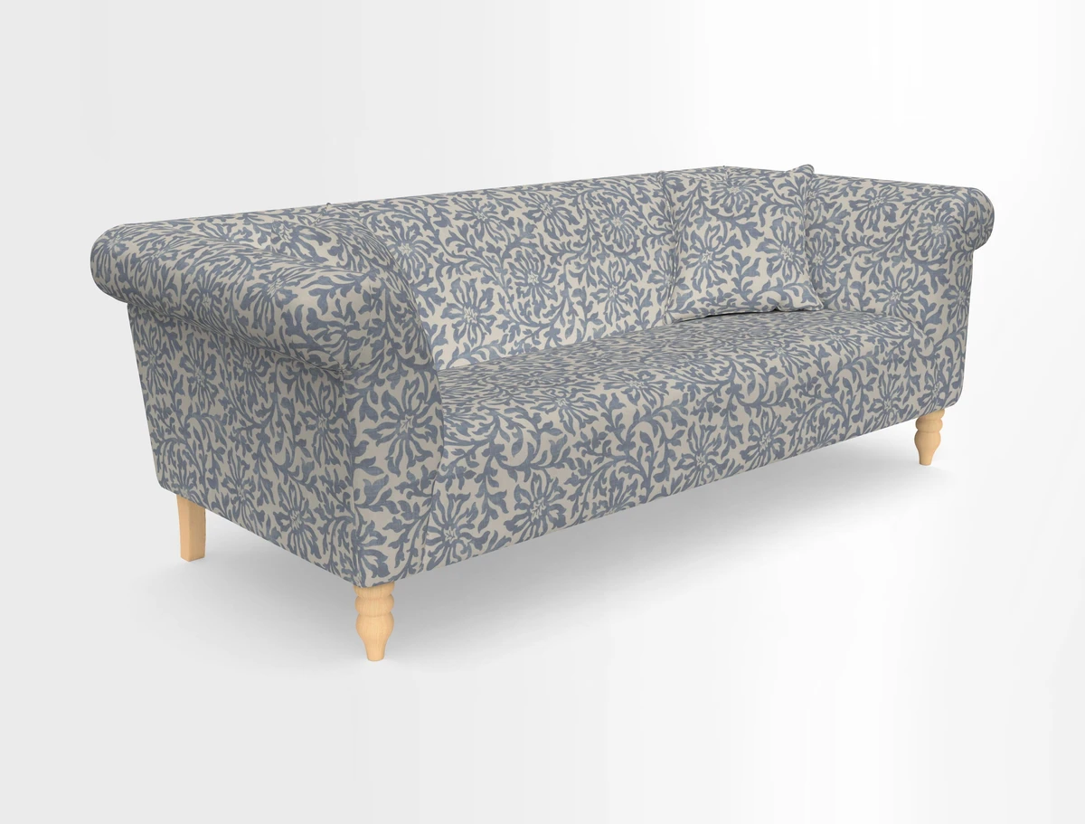 Exbury 3-seater sofa in Frond Stripe Large Storm with scatters in Frond All Over