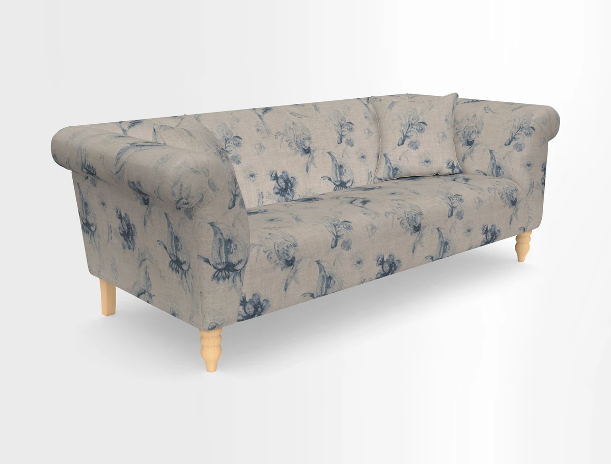 Exbury 3-seater sofa in Frond Stripe Large Storm with scatters in Frond All Over