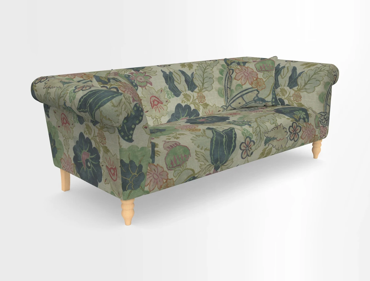 Exbury 3-seater sofa in Frond Stripe Large Storm with scatters in Frond All Over