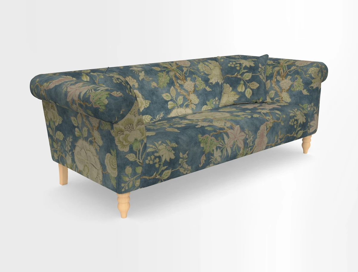 Exbury 3-seater sofa in Frond Stripe Large Storm with scatters in Frond All Over