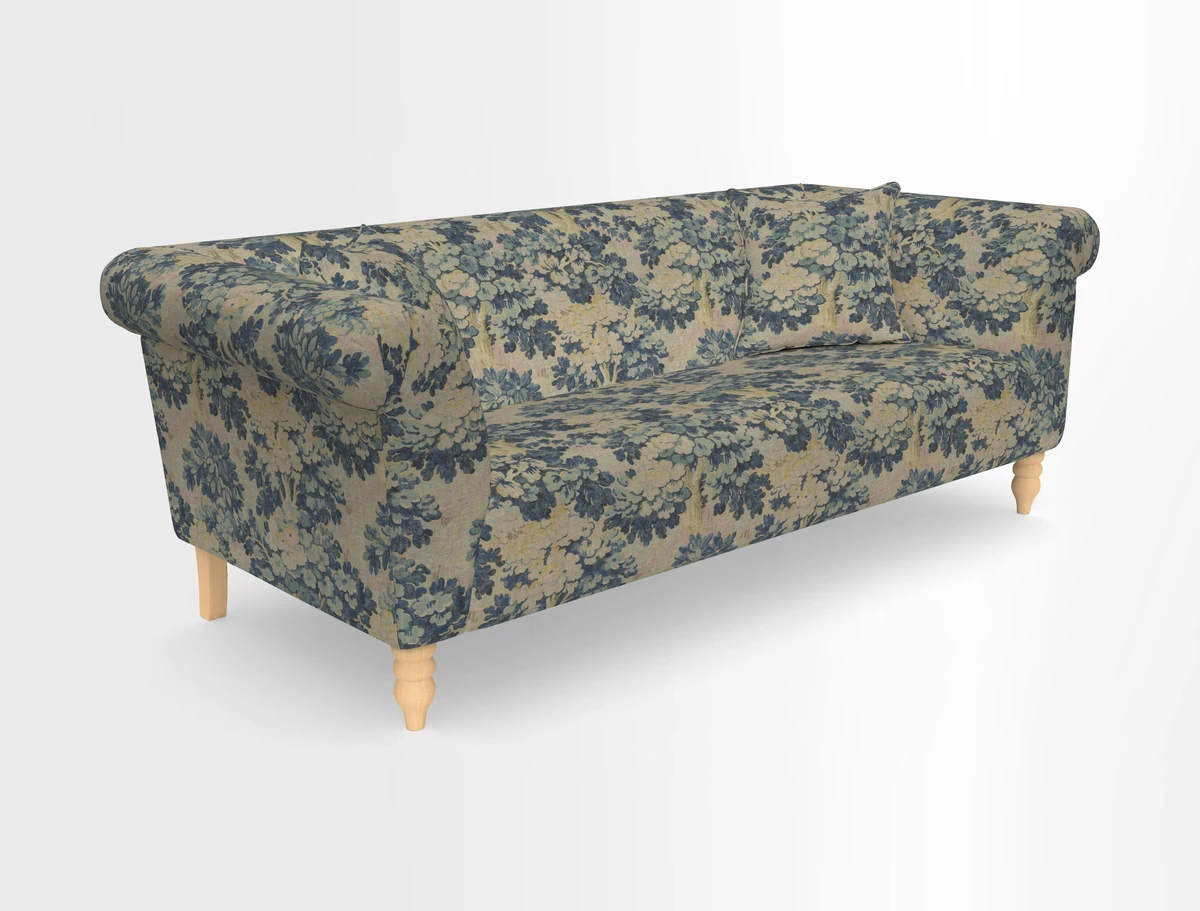 Exbury 3-seater sofa in Frond Stripe Large Storm with scatters in Frond All Over