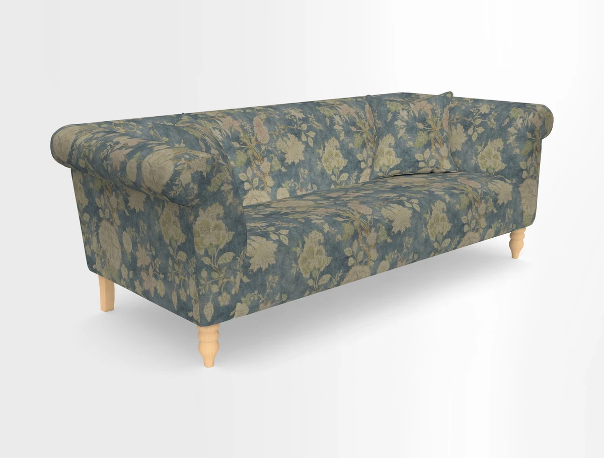 Exbury 3-seater sofa in Frond Stripe Large Storm with scatters in Frond All Over