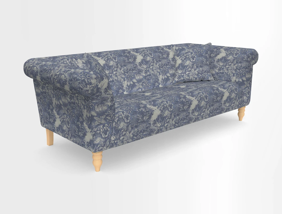 Exbury 3-seater sofa in Frond Stripe Large Storm with scatters in Frond All Over