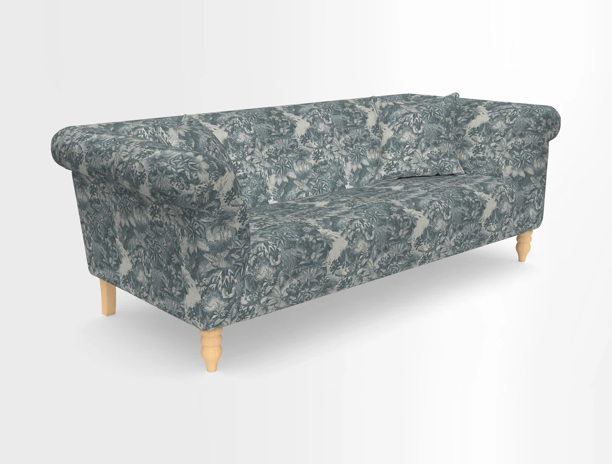 Exbury 3-seater sofa in Frond Stripe Large Storm with scatters in Frond All Over