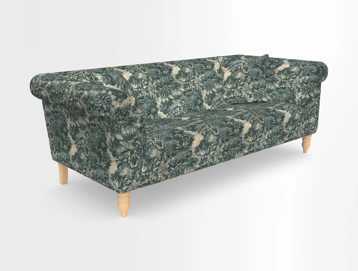 Exbury 3-seater sofa in Frond Stripe Large Storm with scatters in Frond All Over