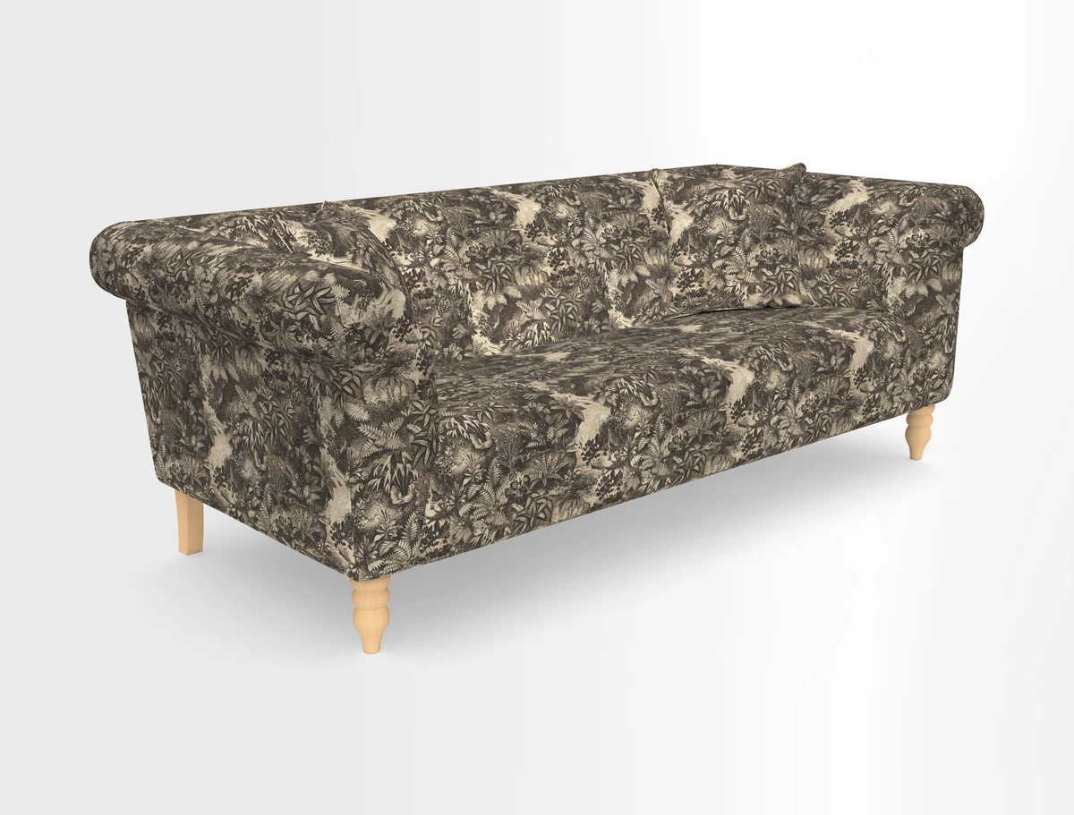 Exbury 3-seater sofa in Frond Stripe Large Storm with scatters in Frond All Over