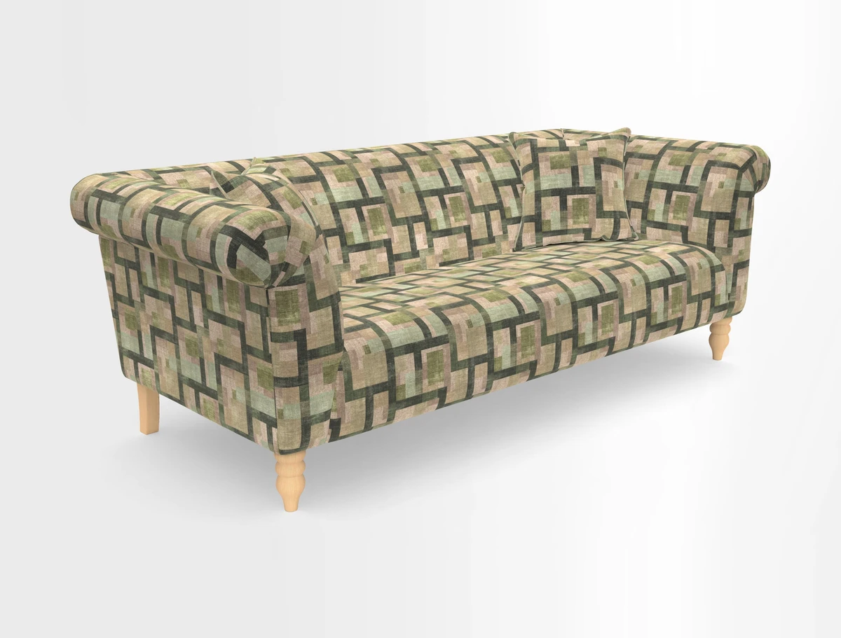 Exbury 3-seater sofa in Frond Stripe Large Storm with scatters in Frond All Over