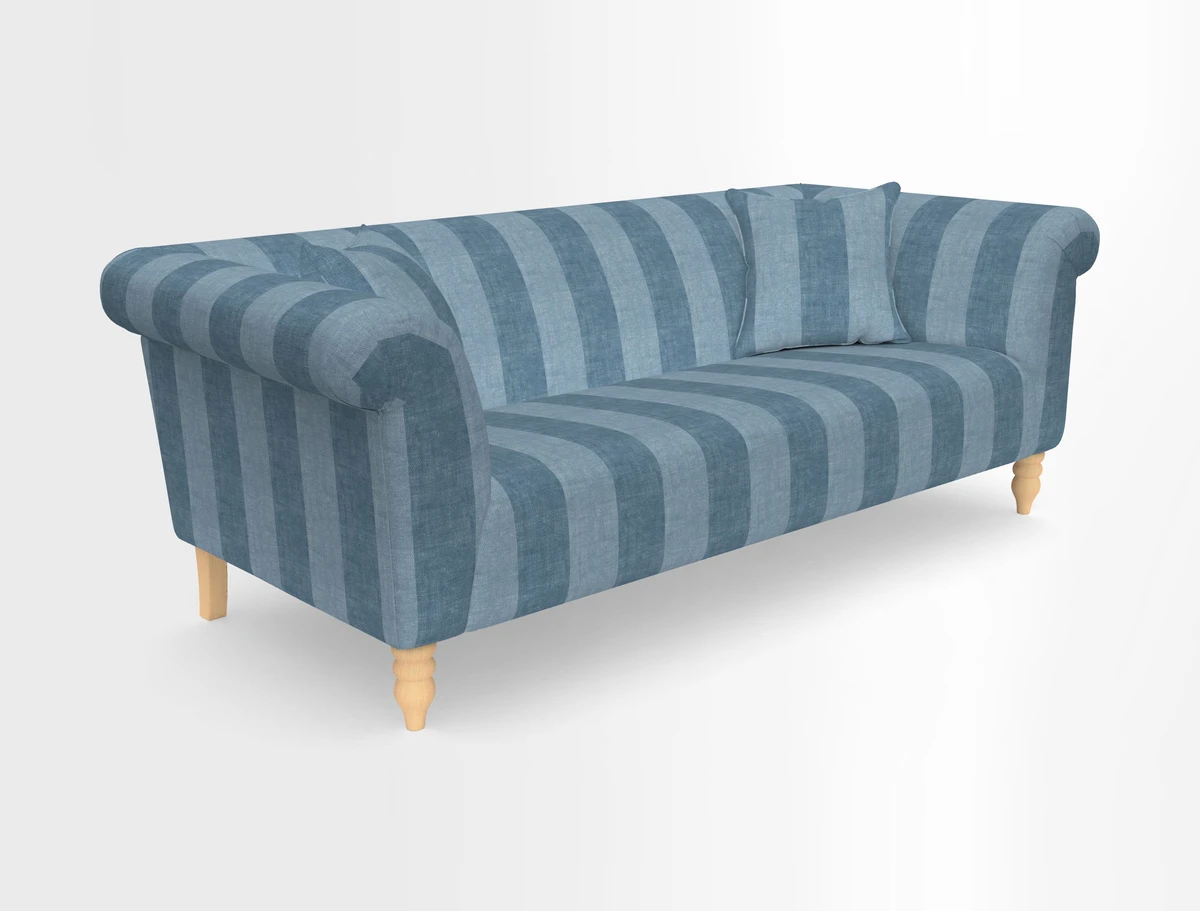 Exbury 3-seater sofa in Frond Stripe Large Storm with scatters in Frond All Over